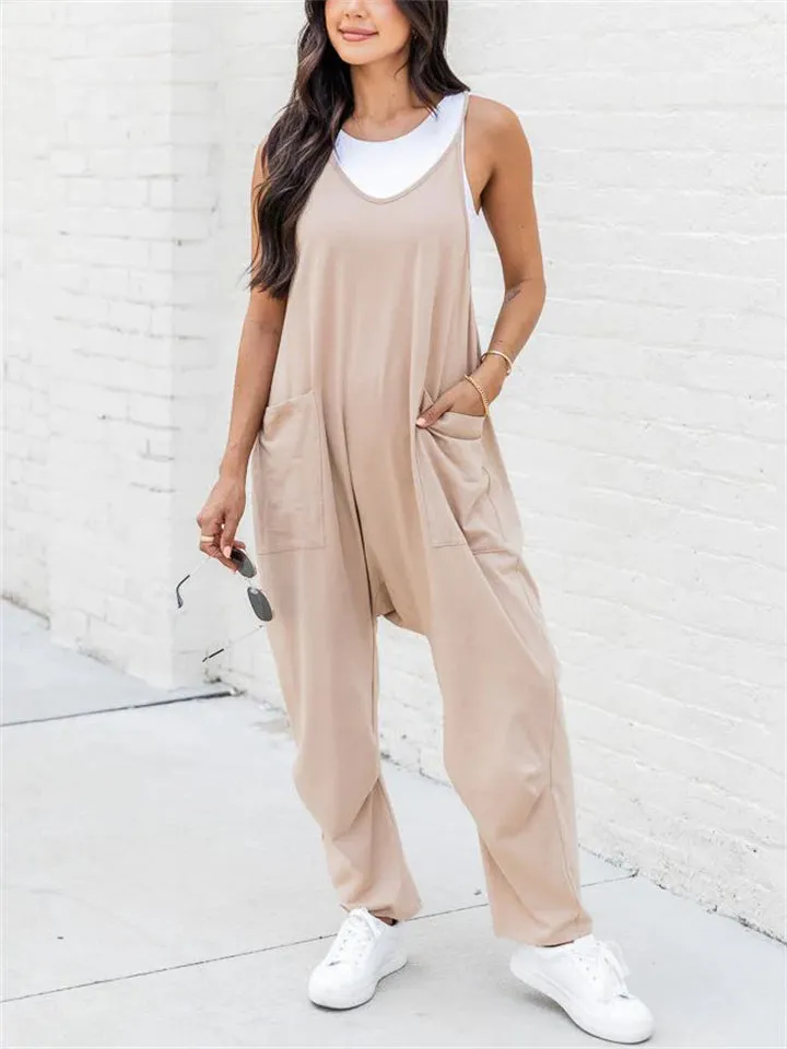 Women's Summer Simple U Neck Breathable Overalls