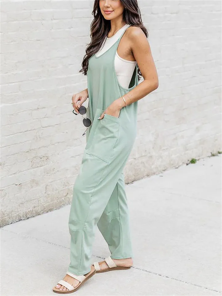 Women's Summer Simple U Neck Breathable Overalls