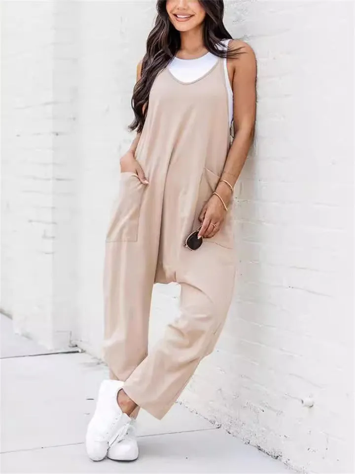 Women's Summer Simple U Neck Breathable Overalls