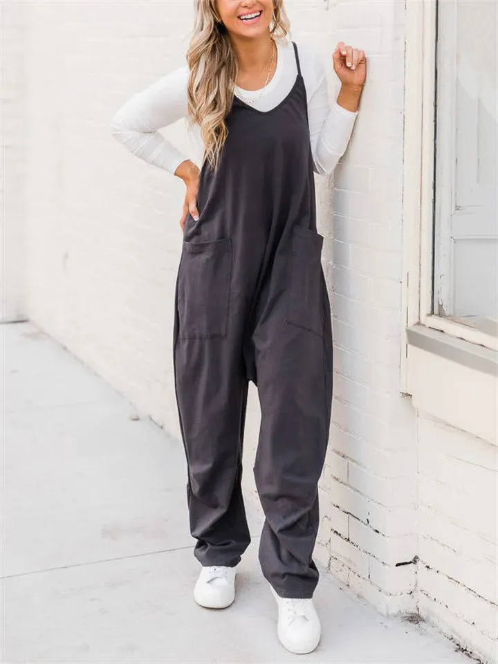 Women's Summer Simple U Neck Breathable Overalls