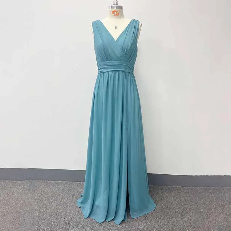 Women's Turquoise Bridesmaid Dress V-Neck Chiffon Formal Evening Dress