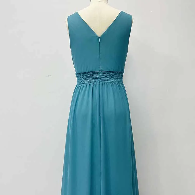 Women's Turquoise Bridesmaid Dress V-Neck Chiffon Formal Evening Dress