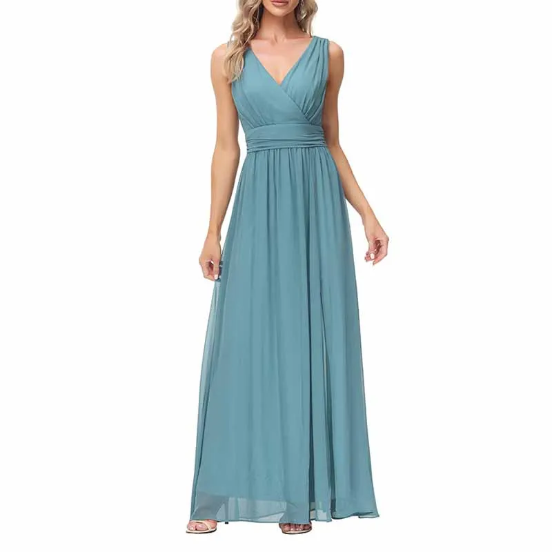 Women's Turquoise Bridesmaid Dress V-Neck Chiffon Formal Evening Dress