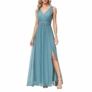 Women's Turquoise Bridesmaid Dress V-Neck Chiffon Formal Evening Dress