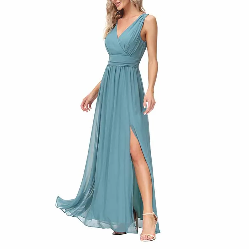 Women's Turquoise Bridesmaid Dress V-Neck Chiffon Formal Evening Dress