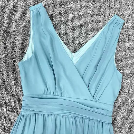 Women's Turquoise Bridesmaid Dress V-Neck Chiffon Formal Evening Dress