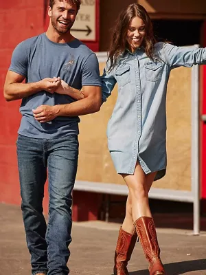 Wrangler Women’s Western Snap Front Denim Dress In Blue Denim