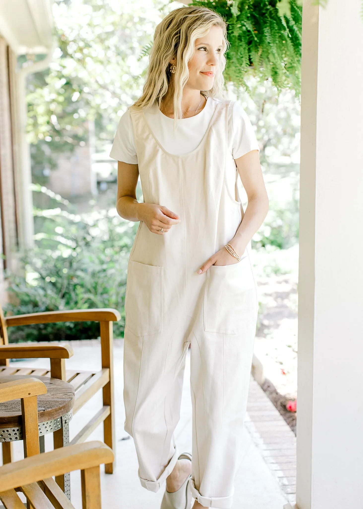 XZ Cream Soft Denim Jumpsuit