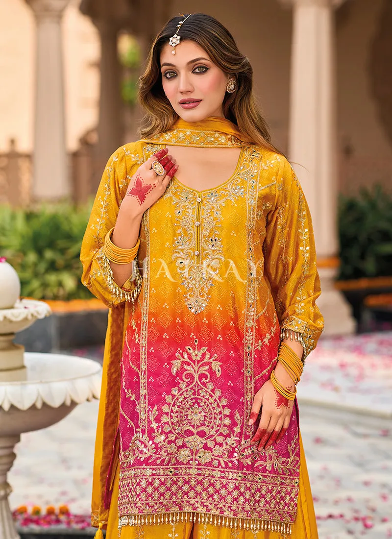 Yellow And Pink Ombré Palazzo Suit