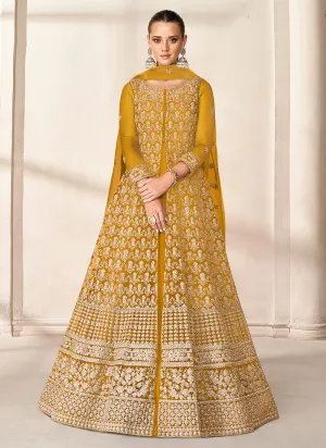 Yellow Embroidered Jacket Style Anarkali Suit