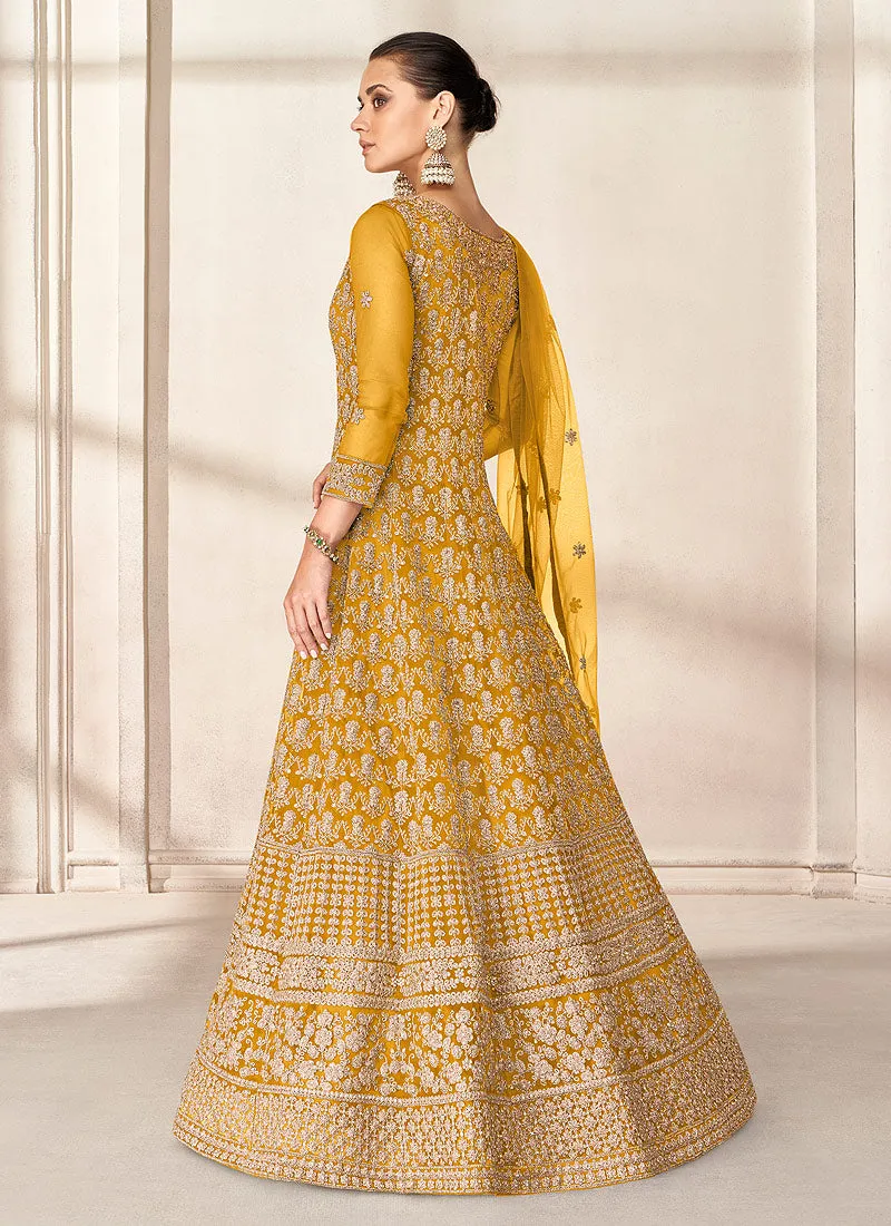 Yellow Embroidered Jacket Style Anarkali Suit
