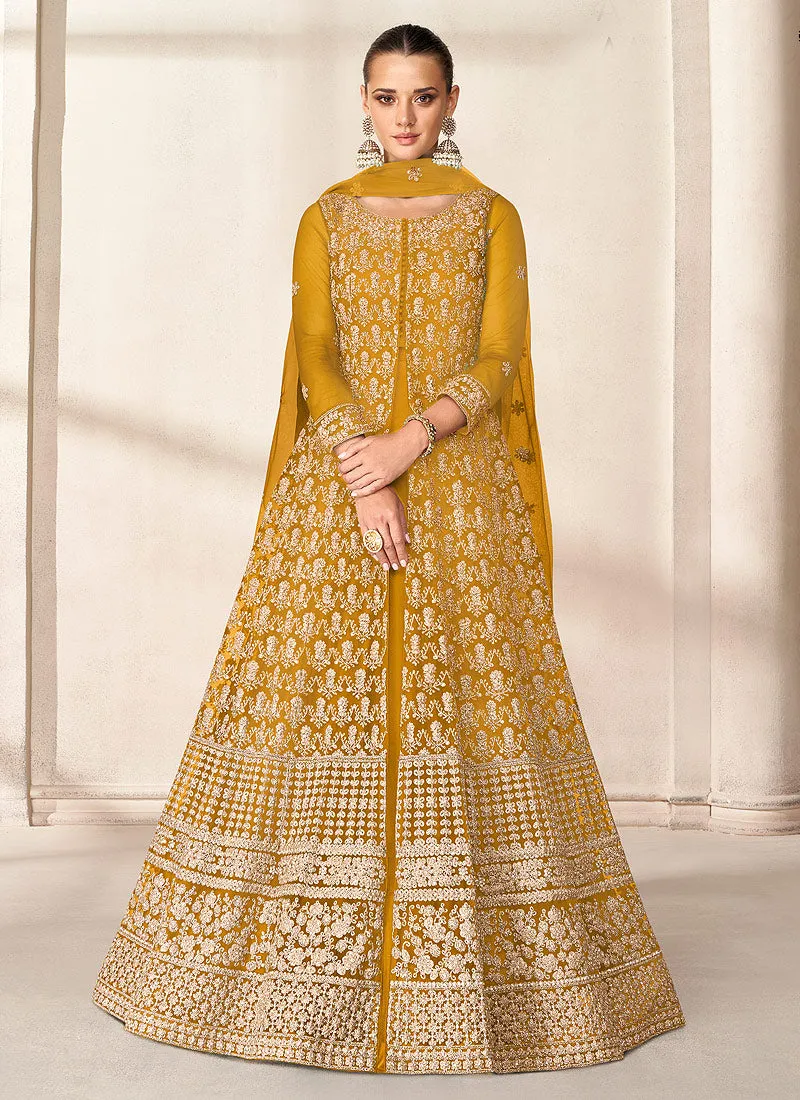 Yellow Embroidered Jacket Style Anarkali Suit
