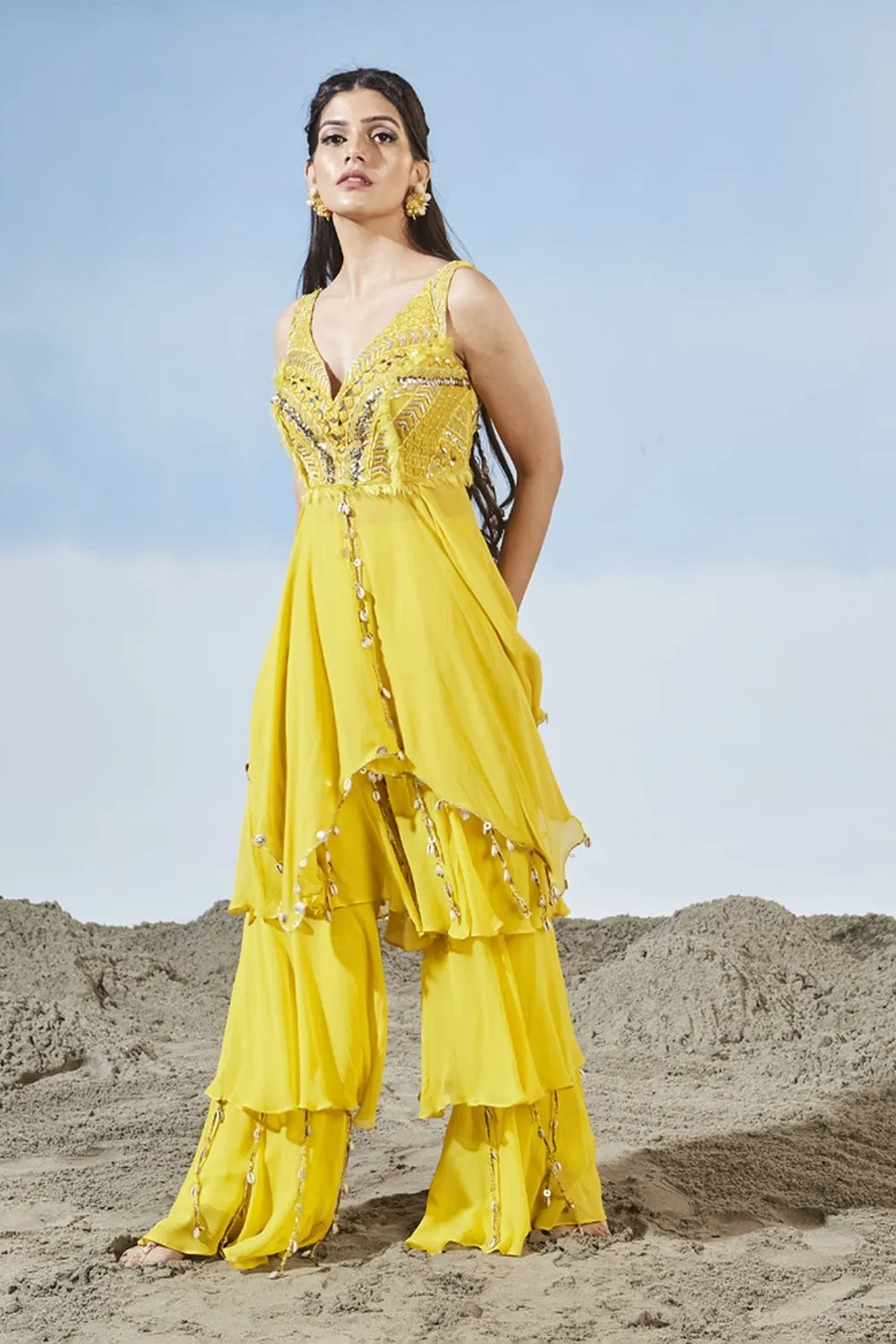 Yellow Fantasy Sharara Set