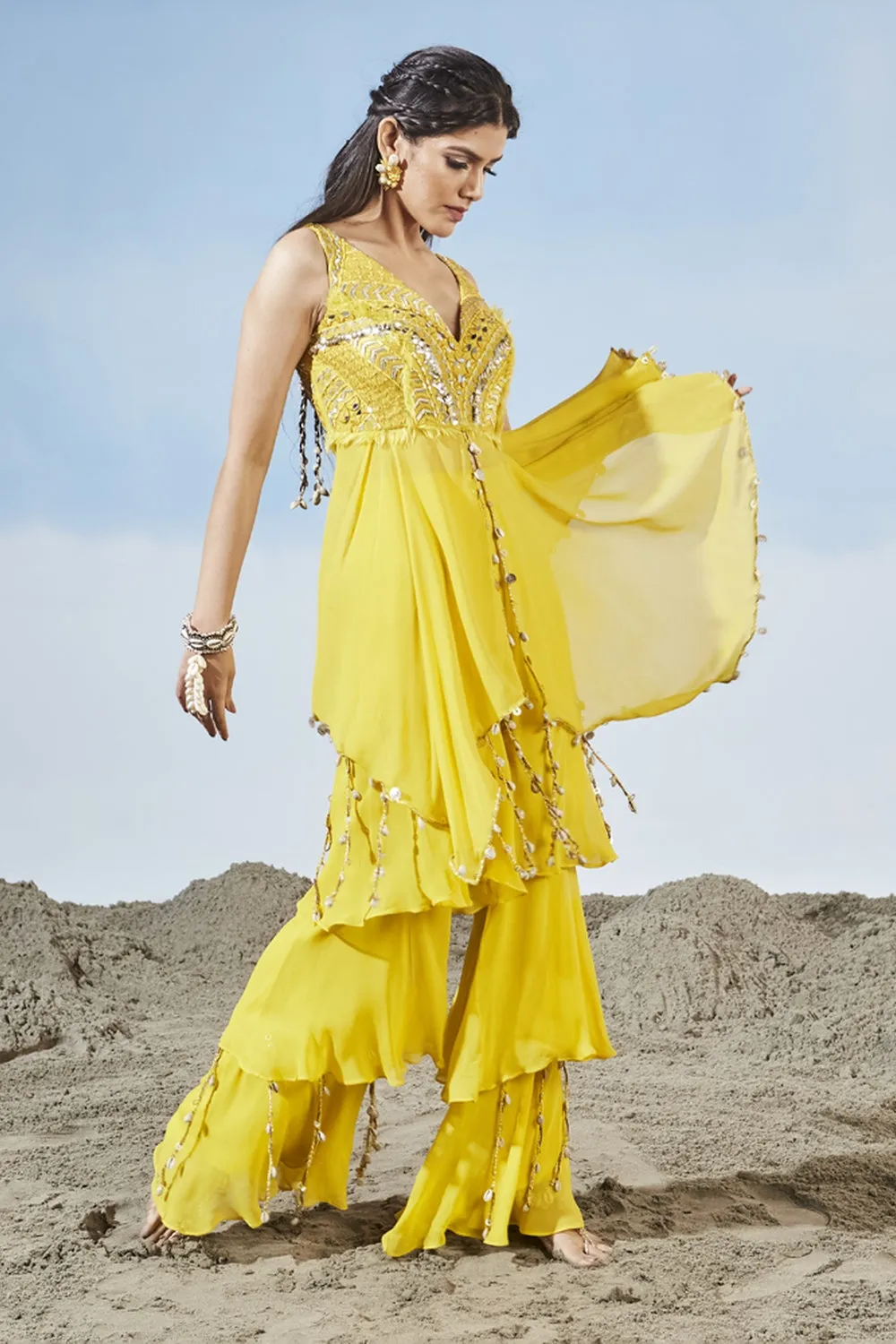 Yellow Fantasy Sharara Set