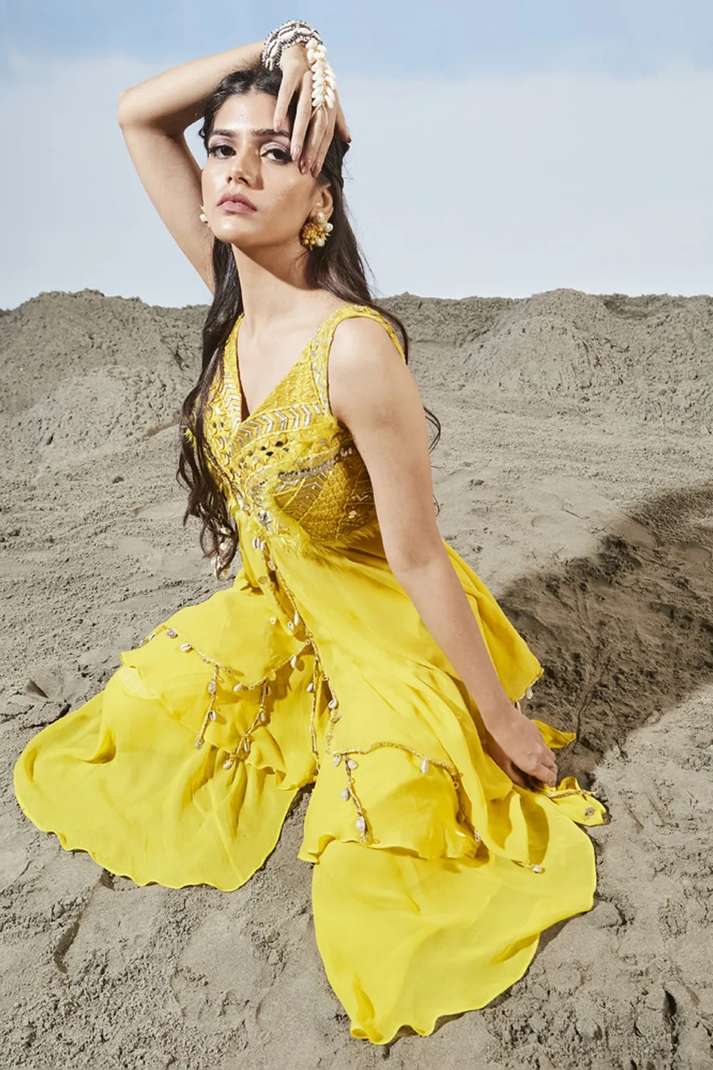 Yellow Fantasy Sharara Set