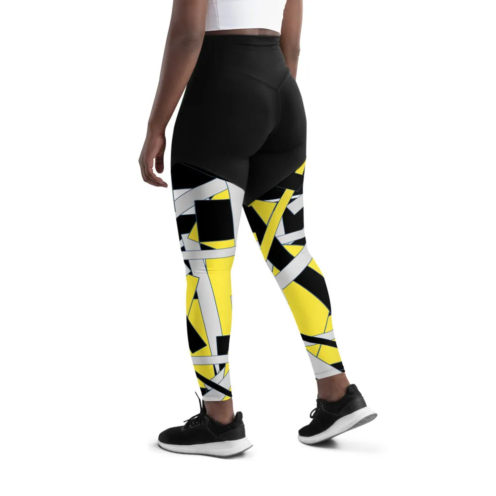 Yellow Geometric Sports Leggings