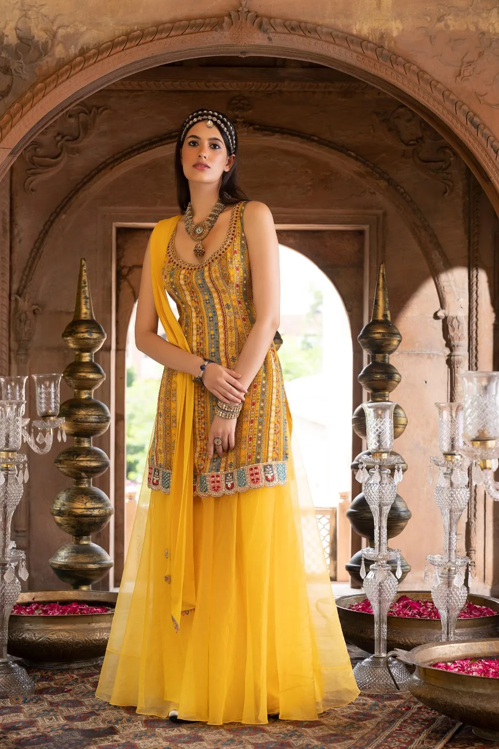 Yellow Printed Kurta with Palazzo