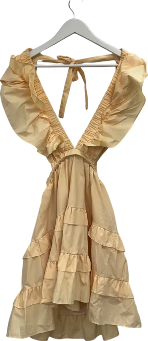 Yellow Ruffled Waistband V-neck Mini Dress UK L