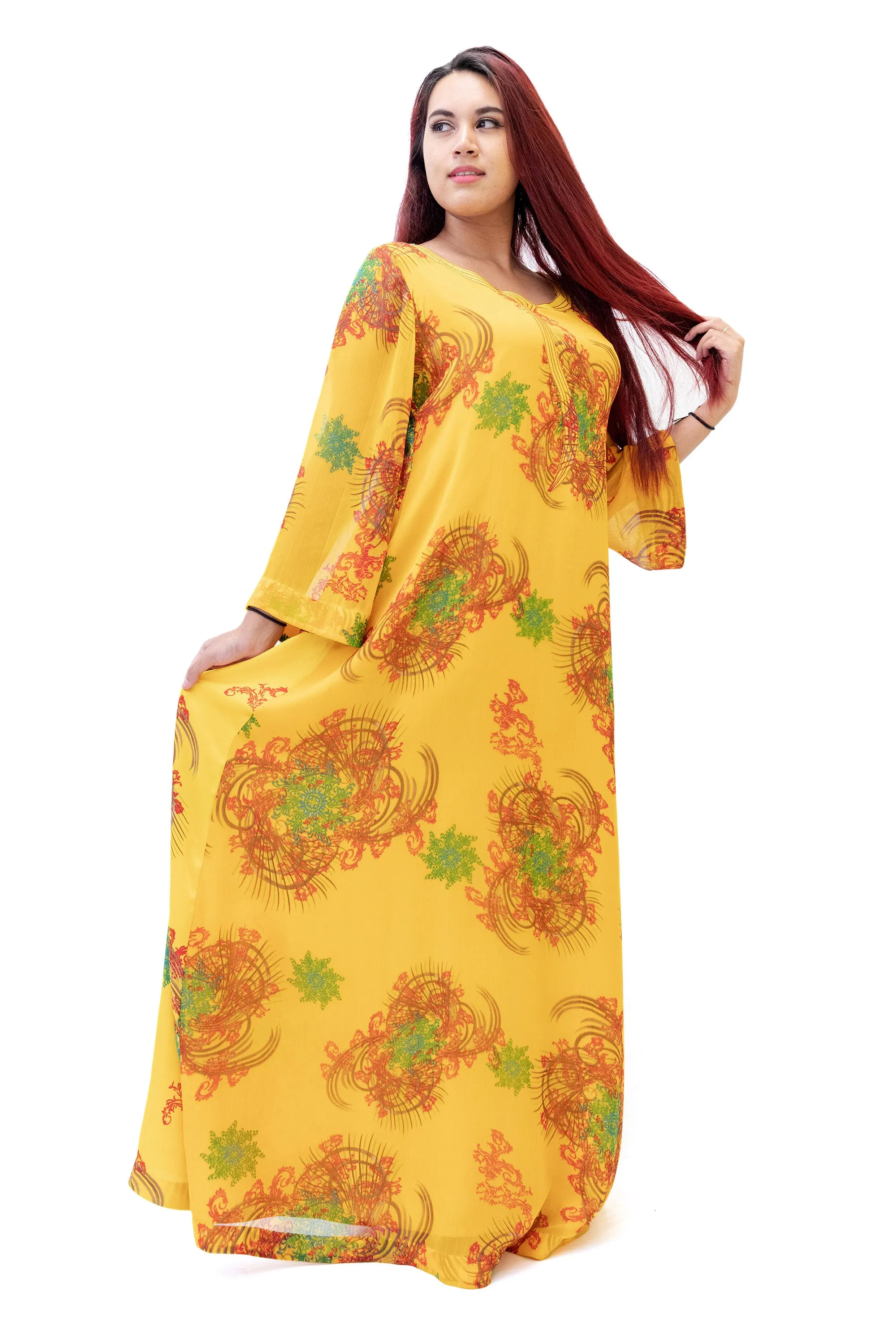 Yellow Silk & Chiffon Maxi-Dress
