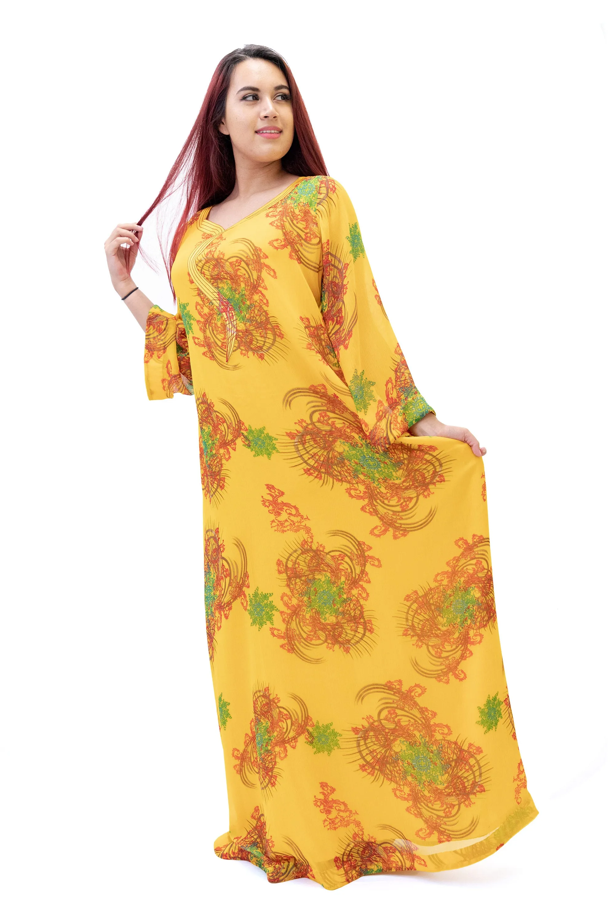 Yellow Silk & Chiffon Maxi-Dress