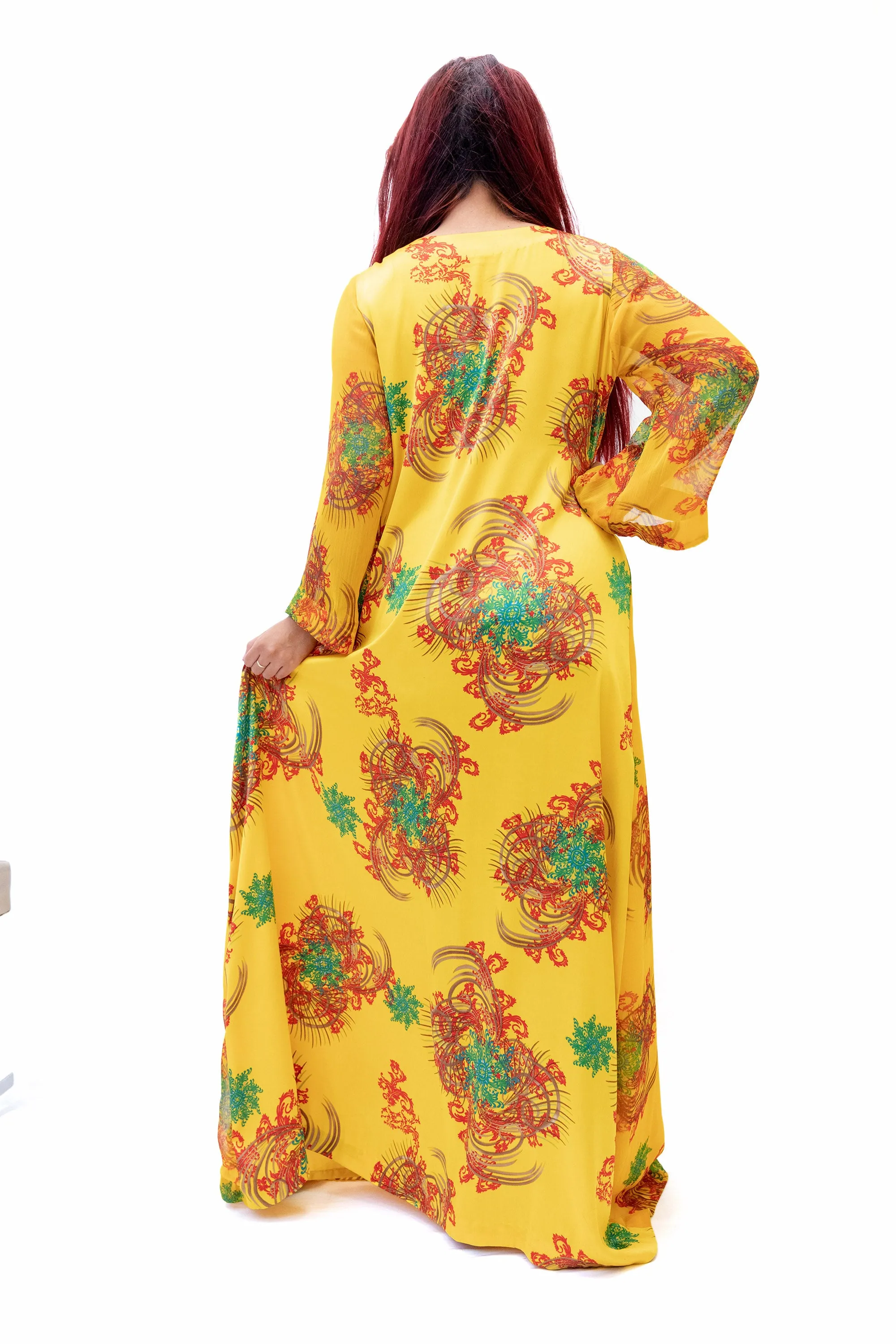 Yellow Silk & Chiffon Maxi-Dress