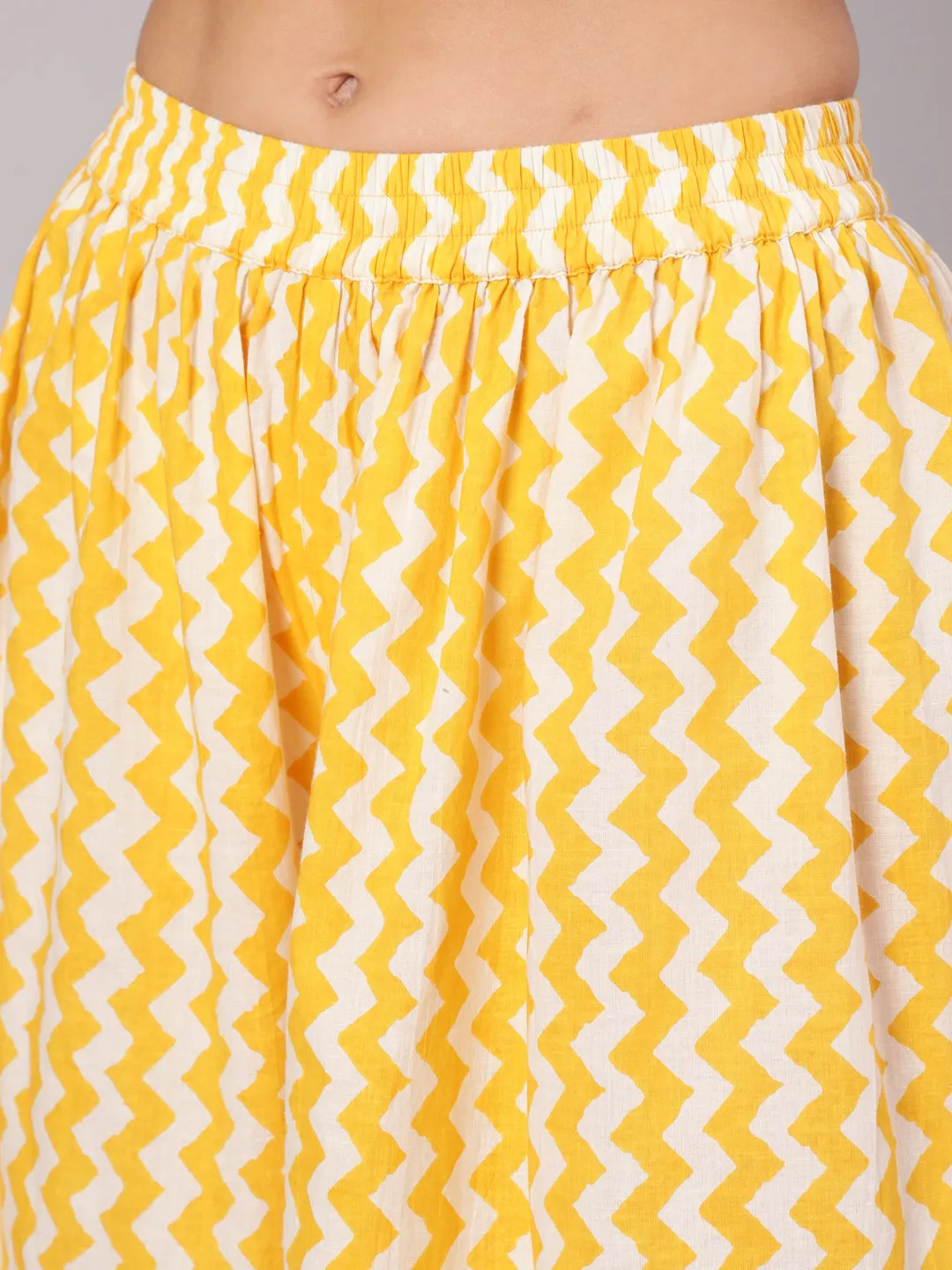 Yellow Straight Ethnic Printed Gota Embellished Kurta With Printed Palazzo And Dupatta