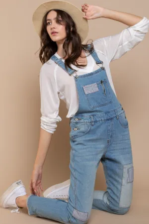Zip Chic Front Chest Zipper Slim Leg Denim Overalls