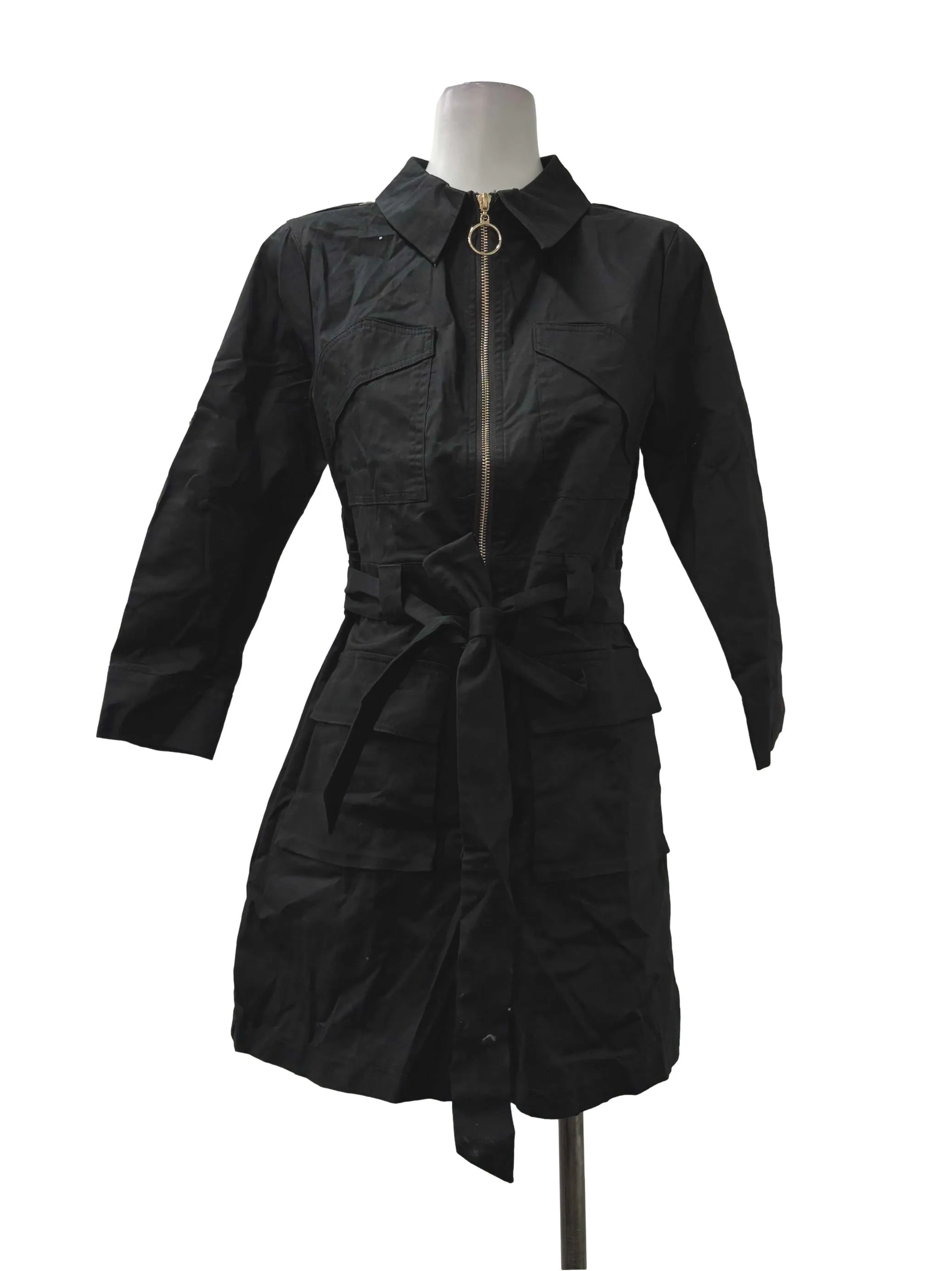 Zip Up Long Sleeve Black Romper