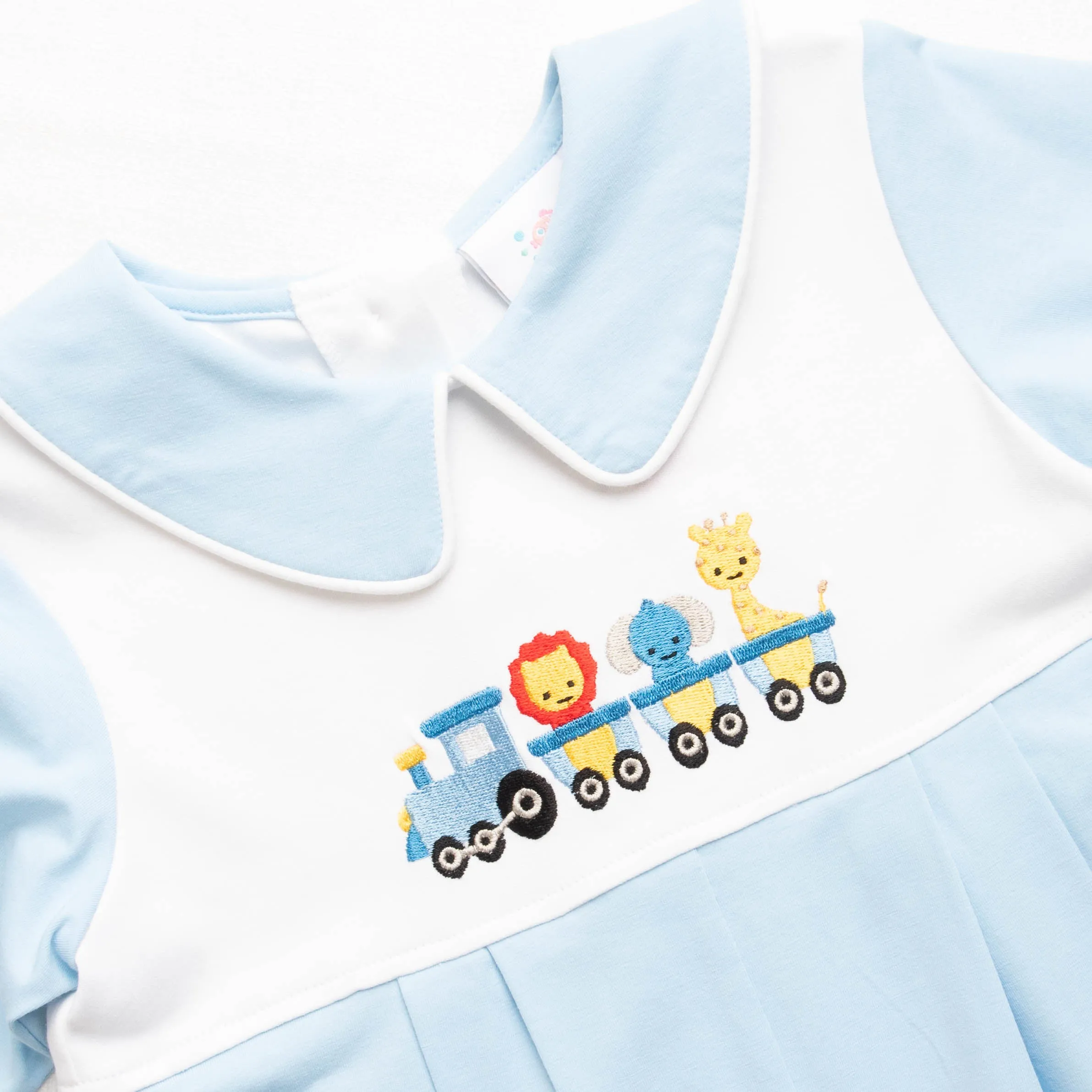 Zoo Express Embroidered Romper, Blue